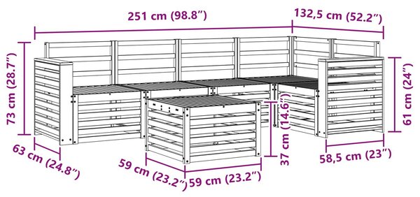 VidaXL Kültéri kanapé szett 6 pcs Fehér 59 x 59 x 37 cm Tömör Akácfa