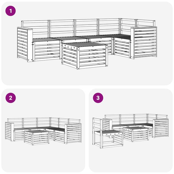 VidaXL Kültéri kanapé szett 6 pcs Fehér 59 x 59 x 37 cm Tömör Akácfa