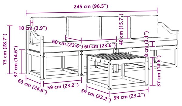 VidaXL Kültéri kanapé szett párnával 5 pcs Fehér és Bézs
