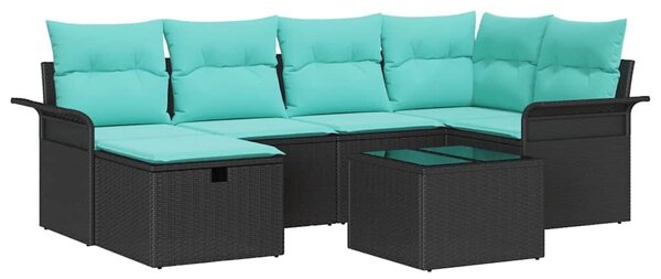 VidaXL Kerti Kanapé Szett párnával tárolóval 7 pcs Fekete Poli rattan
