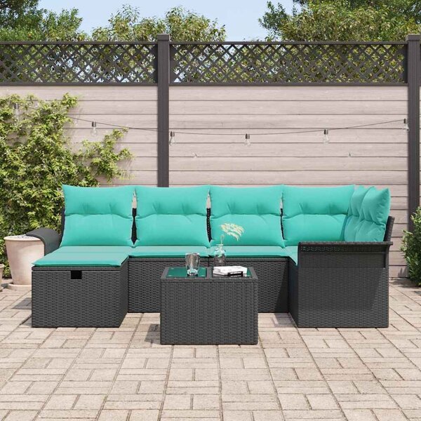 VidaXL Kerti Kanapé Szett párnával tárolóval 7 pcs Fekete Poli rattan