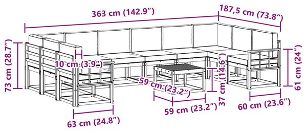 VidaXL Kültéri kanapé szett párnával 11 pcs Fehér és Bézs