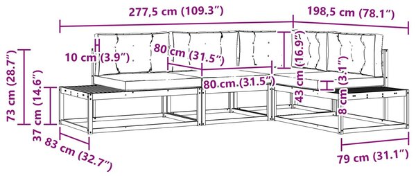 VidaXL Kültéri kanapé szett Fehér 277,5 x 198,5 x 73 cm Poliészter
