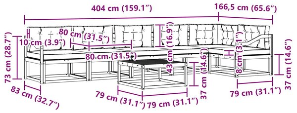 VidaXL Kültéri kanapé szett 7 pcs Fehér és Világosszürke