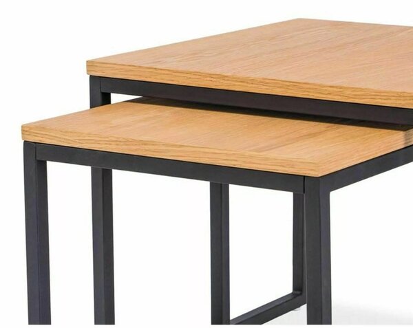 Largo Duo Tölgy Dohányzóasztal Szett Fekete Fém Vázzal