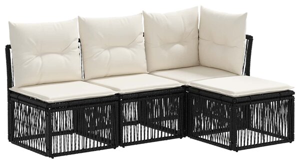 VidaXL Kerti Kanapé Szett 4 pcs Fekete polirattan