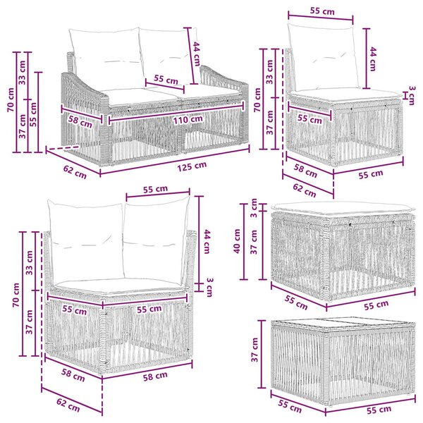 VidaXL Kerti Kanapé Szett 12 pcs Szürke polirattan