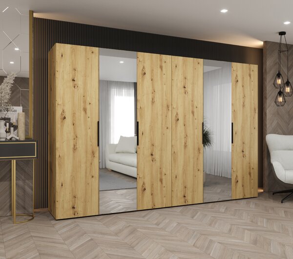 Ruhásszekrény 300 cm Mirabella 2 (artisan tölgy + fekete)