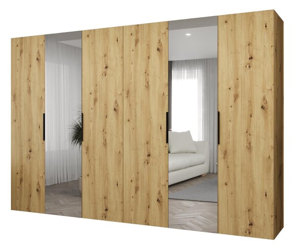 Ruhásszekrény 300 cm Mirabella 2 (artisan tölgy + fekete)