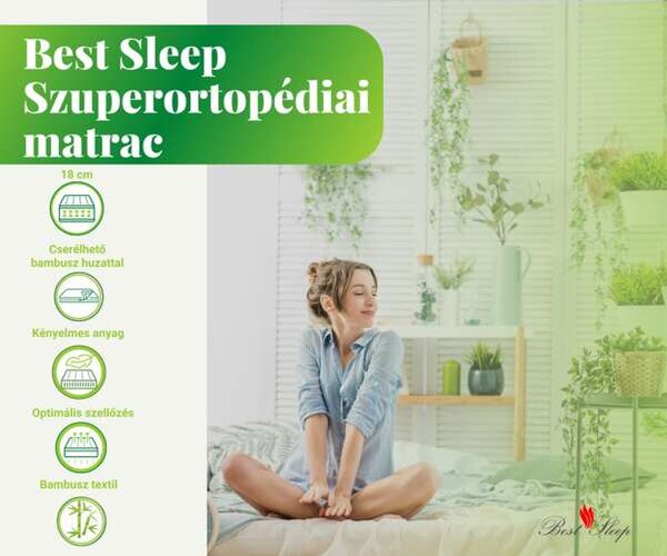 Szuperortopéd matrac, Bestsleep, Bamboo DoubleSide Base, 90x200x18 cm, poliuretán hab, hipoallergén, megfordítható, kemény, levehető bambusz huzat