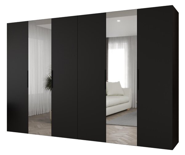 Ruhásszekrény 300 cm Mirabella 2 (fekete + fekete)