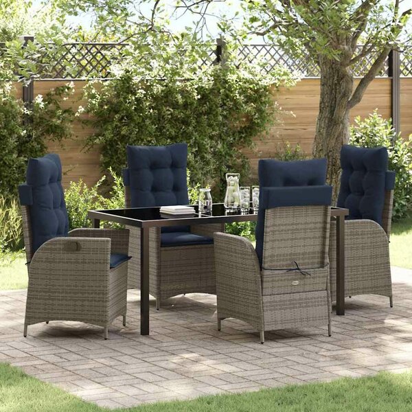VidaXL Kert étkező szett párnával 5 pcs Szürke és fekete Rattan