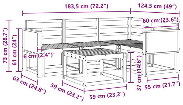 VidaXL Kültéri kanapé szett 5 pcs Természetes Tömör Akácfa