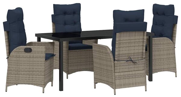 VidaXL Kert étkező szett párnával 5 pcs Szürke és fekete Rattan