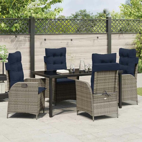 VidaXL Kert étkező szett párnával 5 pcs Szürke és fekete Rattan