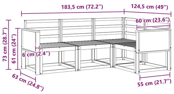 VidaXL Kültéri kanapé szett 4 pcs Természetes Tömör Akácfa