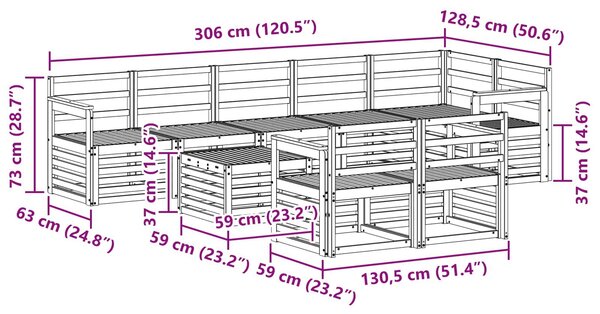 VidaXL Kültéri kanapé szett 9 pcs Fehér 59 x 59 x 37 cm Tömör Akácfa