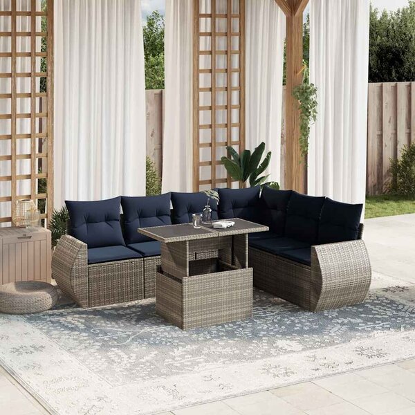 VidaXL 7 db szürke polyrattan kerti kanapégarnitúra párnákkal