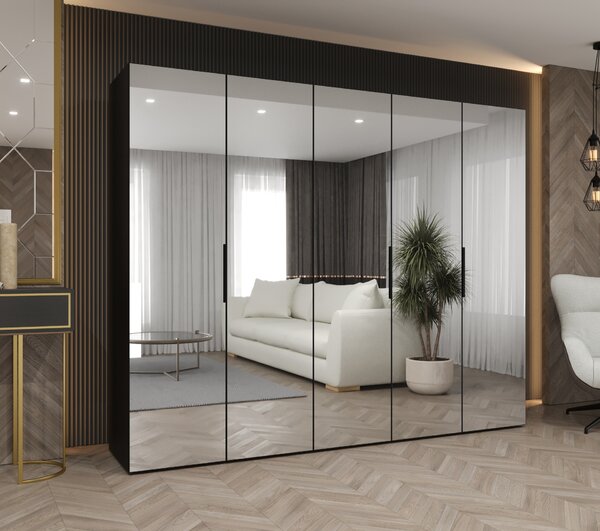 Ruhásszekrény 250 cm Mirabella 3 (fekete + fekete)