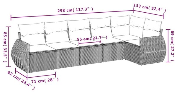 VidaXL 6 db szürke polyrattan kerti kanapégarnitúra párnákkal