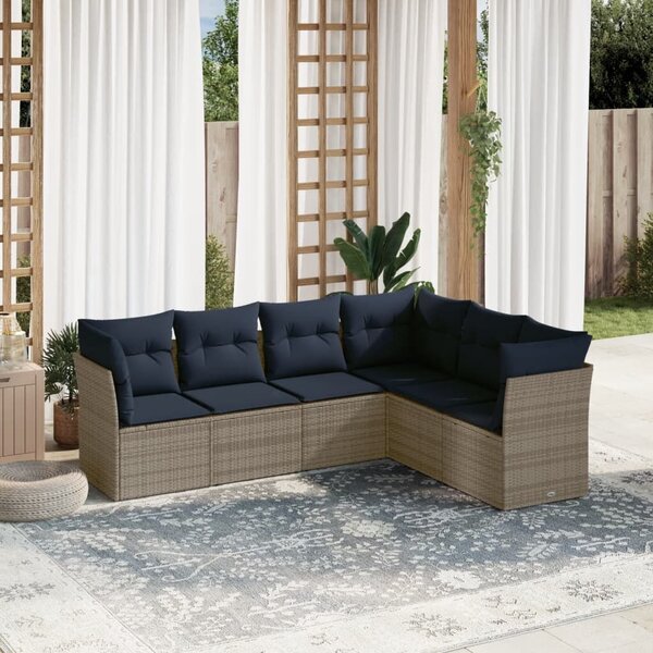 VidaXL 6 db szürke polyrattan kerti kanapégarnitúra párnákkal