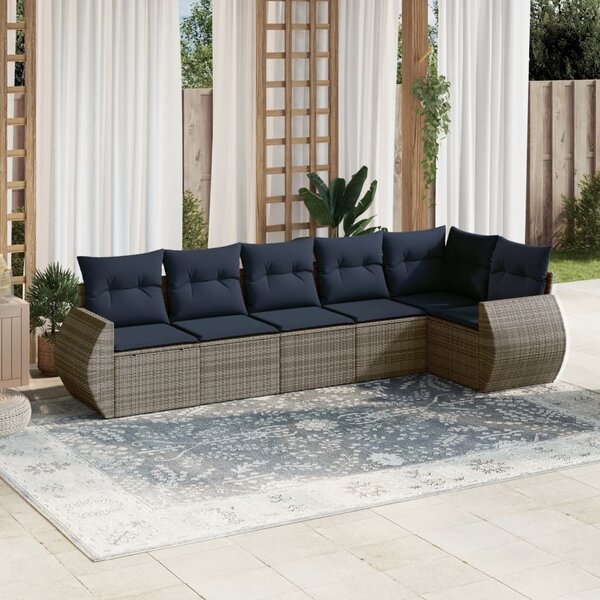 VidaXL 6 db szürke polyrattan kerti kanapégarnitúra párnákkal