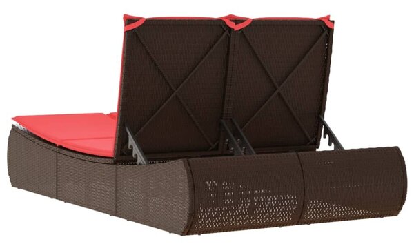 VidaXL barna polyrattan dupla napozóágy párnával
