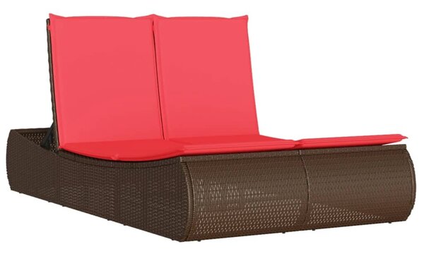 VidaXL barna polyrattan dupla napozóágy párnával
