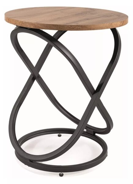 Eos Modern Kerek Dohányzóasztal Artisan Tölgy Fekete Fém Vázzal