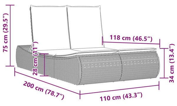 VidaXL barna polyrattan dupla napozóágy párnával