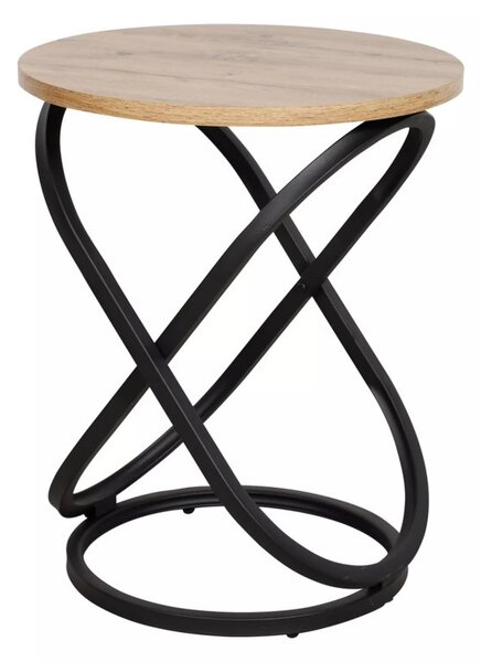 Eos Modern Kerek Dohányzóasztal Artisan Tölgy Fekete Fém Vázzal