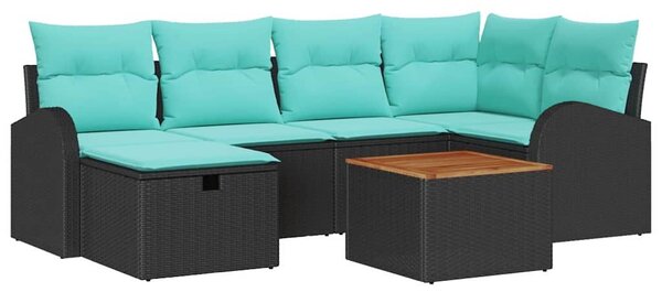 VidaXL Kerti Kanapé Szett párnával tárolóval 7 pcs Fekete Poli rattan