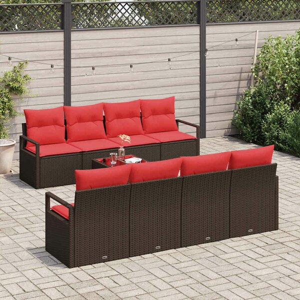 VidaXL Kanapé Szett párnával tárolóval 9 pcs Beige és Piros polirattan