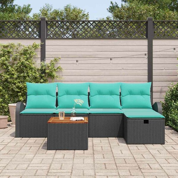 VidaXL Kerti Kanapé Szett párnával tárolóval 6 pcs Fekete Poli rattan