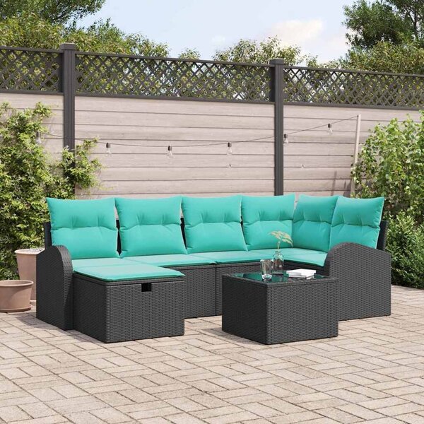VidaXL Kerti Kanapé Szett párnával tárolóval 7 pcs Fekete Poli rattan