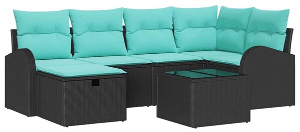 VidaXL Kerti Kanapé Szett párnával tárolóval 7 pcs Fekete Poli rattan