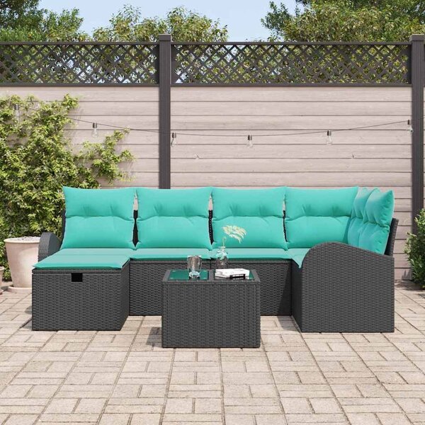 VidaXL Kerti Kanapé Szett párnával tárolóval 7 pcs Fekete Poli rattan