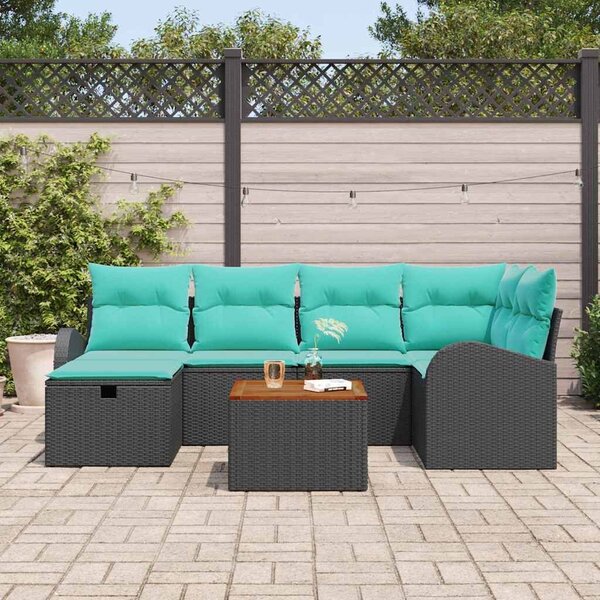 VidaXL Kerti Kanapé Szett párnával tárolóval 7 pcs Fekete Poli rattan
