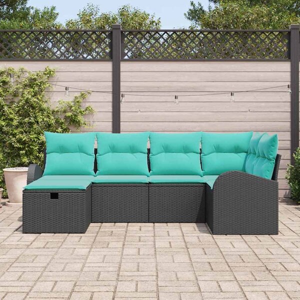 VidaXL Kerti Kanapé Szett párnával tárolóval 6 pcs Fekete polirattan