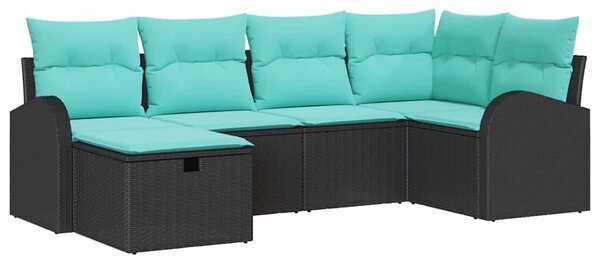 VidaXL Kerti Kanapé Szett párnával tárolóval 6 pcs Fekete polirattan