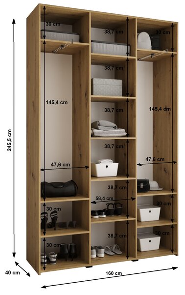 Ruhásszekrény 160 cm Carmela 40-2 (fehér + arany)