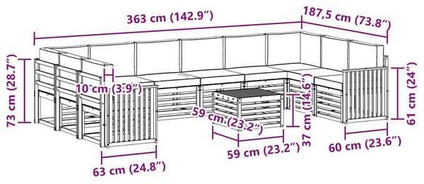 VidaXL Kültéri kanapé szett 11 pcs Fehér és Antracitszürke