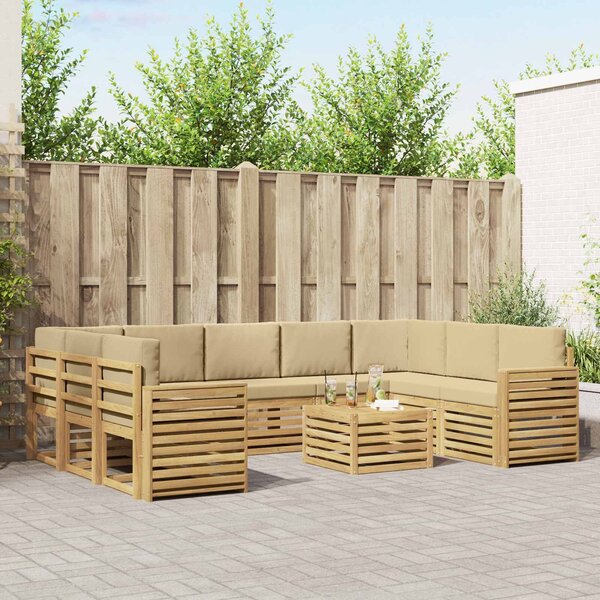 VidaXL Kültéri kanapé szett 10 pcs Fehér és Bézs 59 x 59 x 37 cm