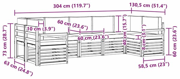 VidaXL Kültéri kanapé szett 7 pcs Fehér és Bézs 304 x 130,5 x 73 cm