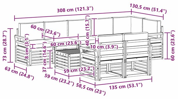 VidaXL Kültéri kanapé szett 9 pcs Fehér és Antracitszürke