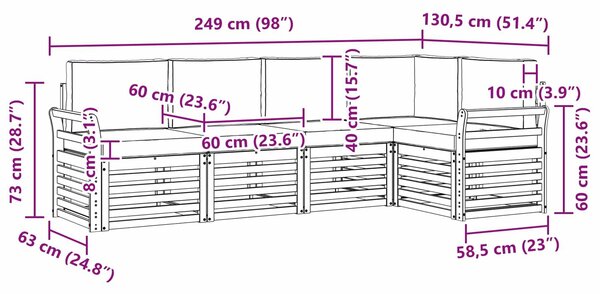 VidaXL Kültéri kanapé szett 5 pcs Fehér és Krém színű