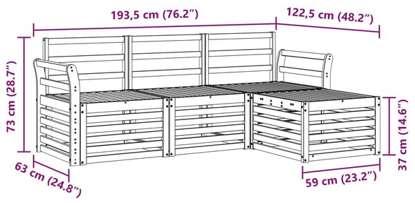 VidaXL Kültéri kanapé szett 4 pcs Fehér 193,5 x 122,5 x 73 cm