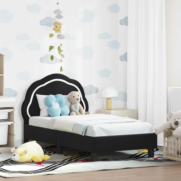 VidaXL Gyerekágy keret fejtámlával Fekete 70 x 140 cm Bársony