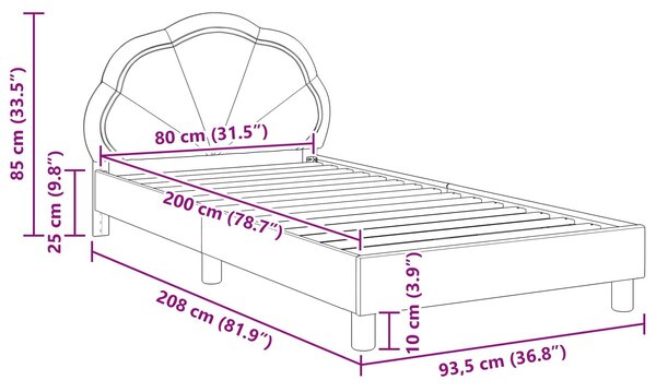 VidaXL Gyerekágy kerettel fejtámlával Tengeri Zöld 80 x 200 cm Bársony