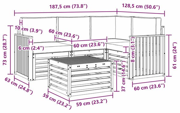 VidaXL Kültéri kanapé szett 5 pcs Fehér és Bézs 59 x 59 x 37 cm